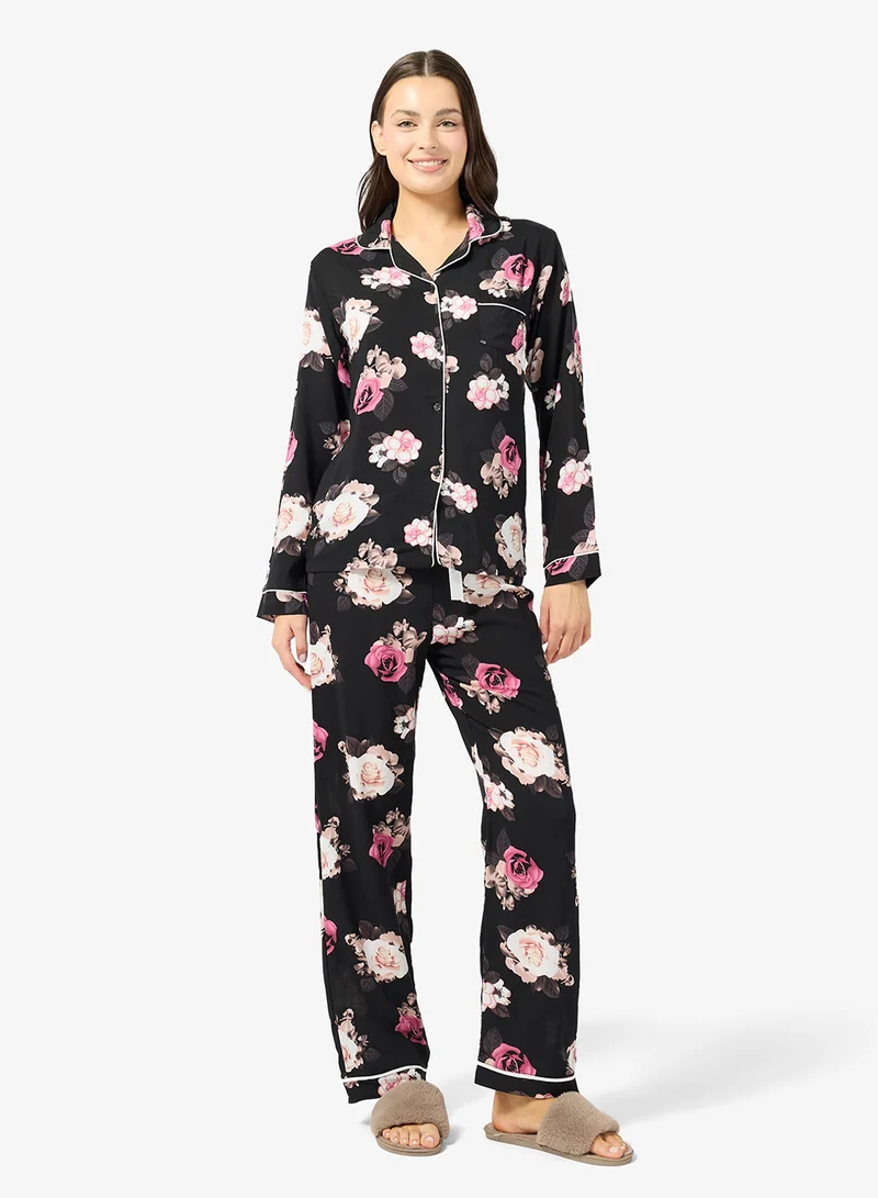 Ginger Floral Print Button Up Shirt & Pyjama Set